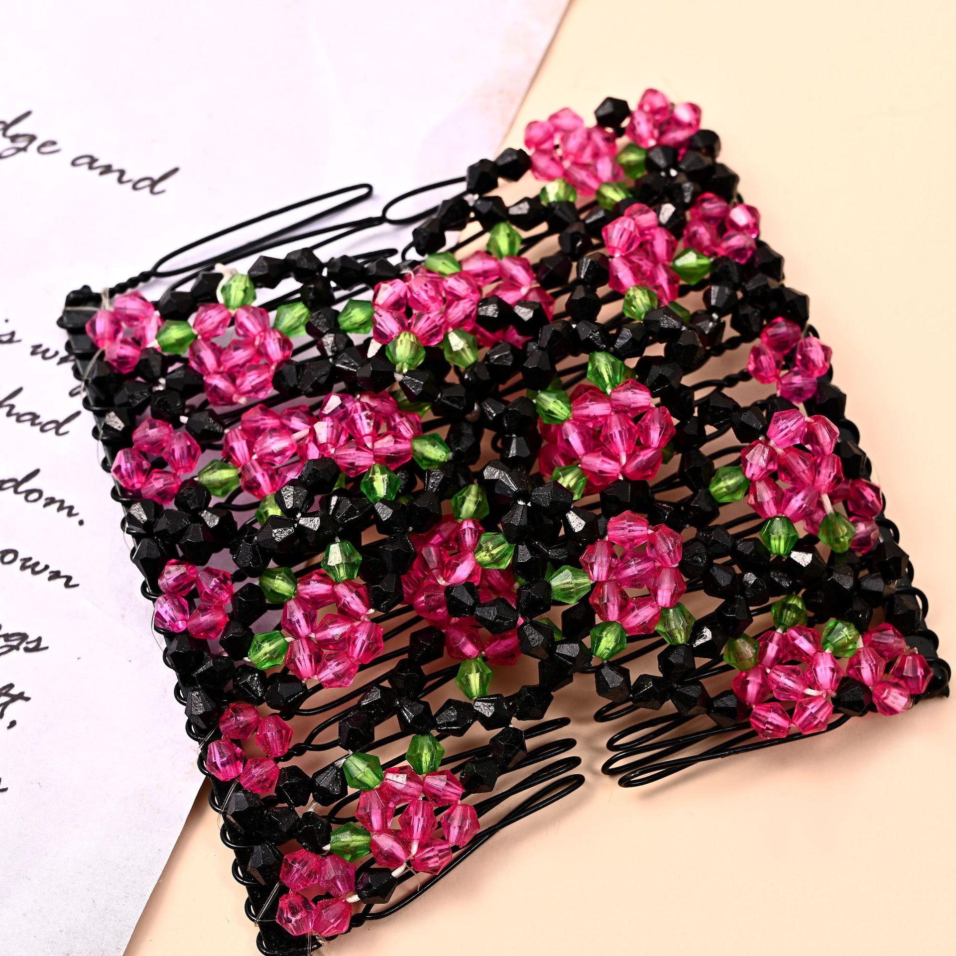 Mode Haarkam Klauw Broodje Dames Magische Kralen Elastische Dubbele Bands String Haarspeld Tool Paardenstaart Haaraccessoires Kapselbanden