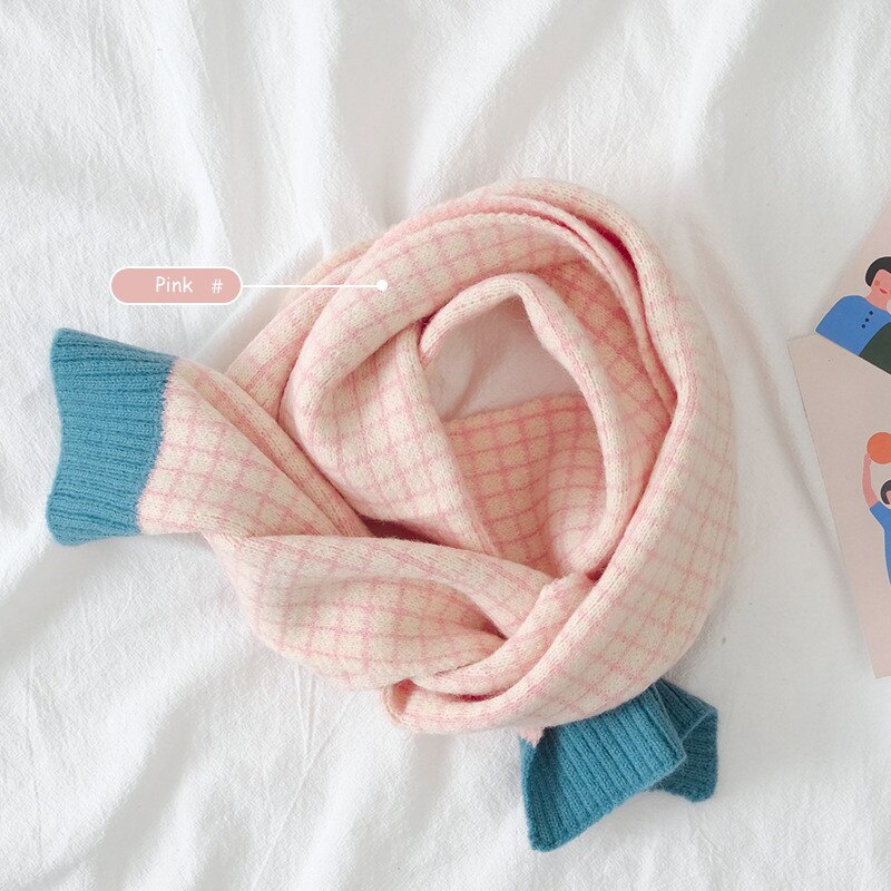 Sciarpa per bambini a reticolo piccolo autunno inverno nuove neonate ragazzi ragazze fazzoletto da collo caldo bambini colorati sciarpe ispessenti a maglia: Pink