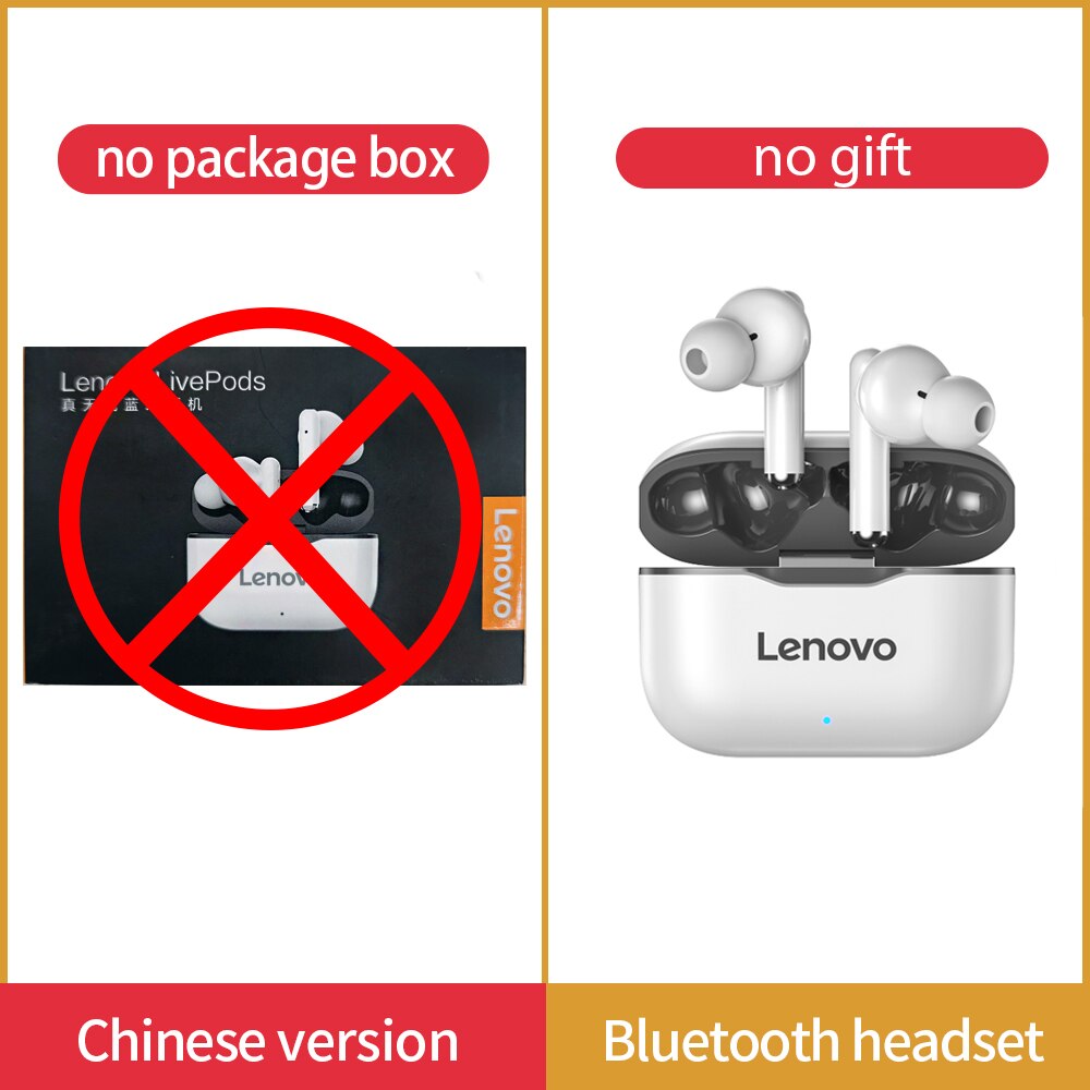 Lenovo LP1 Wireless Headphones Sport Waterproof Bluetooth Headphones 300mAh Charging Box HIFI Stereo Sound Earphones with Mic: NO