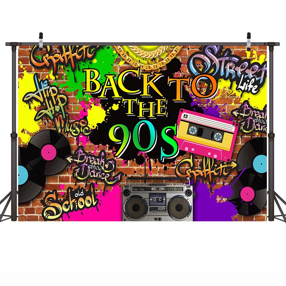 Mehofoto tilbage  to 90s tema fest baggrund graffiti hip hop musik fest foto baggrund old school murstensvæg pause baggrund