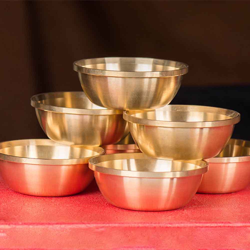 Suministros de agua para el Tíbet, Budista Tibetano, contenedor de cuencos, artesanía de cobre, 7 Uds.