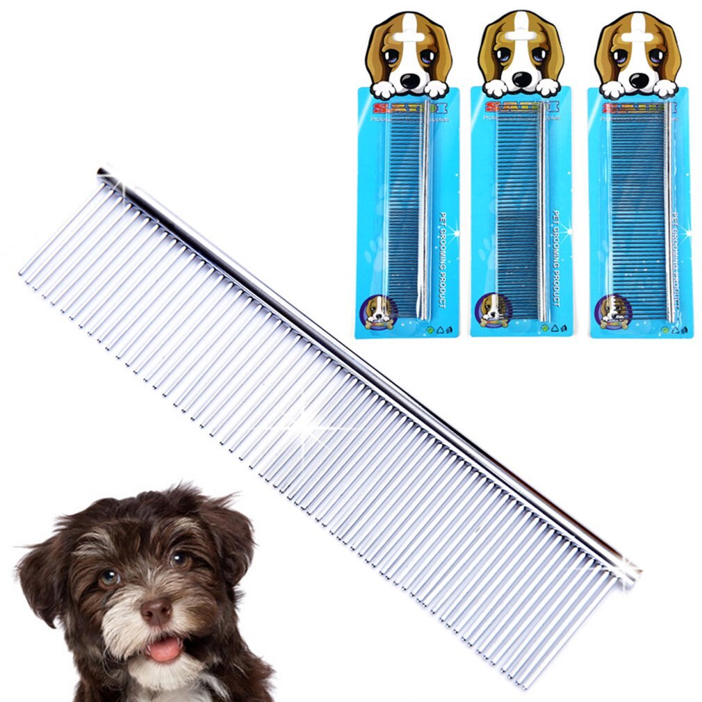 Grooming Comb Stainless Steel Dog Cat Grooming Comb Row Teeth Needle Hair Trimmer Grooming Comb Medium Teeth Grooming CombM: 19x3.5cm