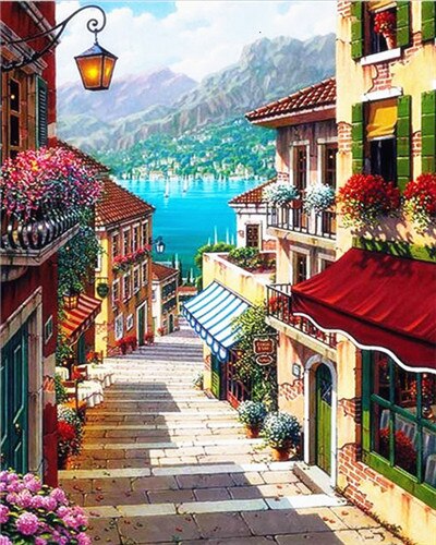 EverShine Painting By Numbers House DIY Kits Drawing Canvas Wall Art Landscape Hand Painted Home Decoration: SZES-2193
