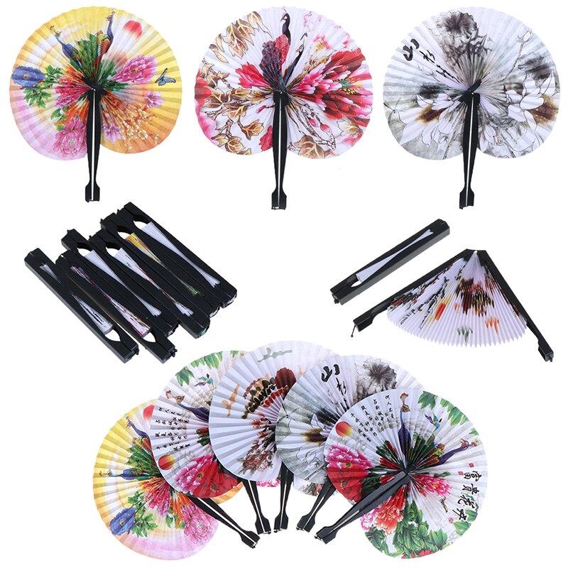 Kirsebærblomst print folde hånd vifter blomster print vintage fan hvid polyester fans sommer piger dans fan: C tilfældigt 1 stk