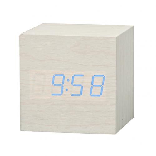 Houten Vierkante Digitale Elektronische Led Usb Klok Bureau Wekker Tafel Voice Control Decoratie School Intelligente Klok: White  Blue Figure