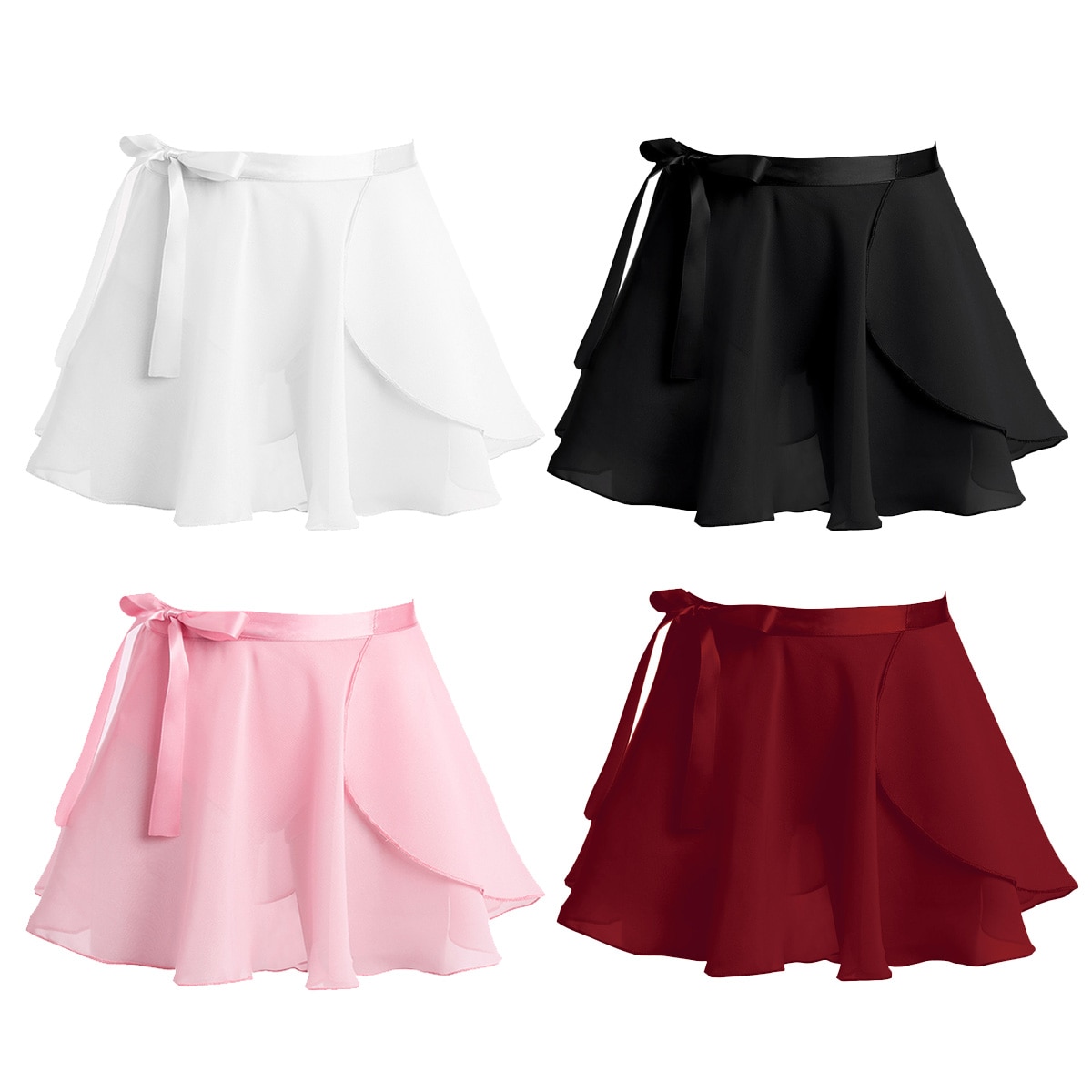 TiaoBug Kids Meisjes Ballet Tutu Rok Chiffon Basic Mini Pull-On Wrap Rok met Taille Tie voor Kind Ballet latin Dance Praktijk