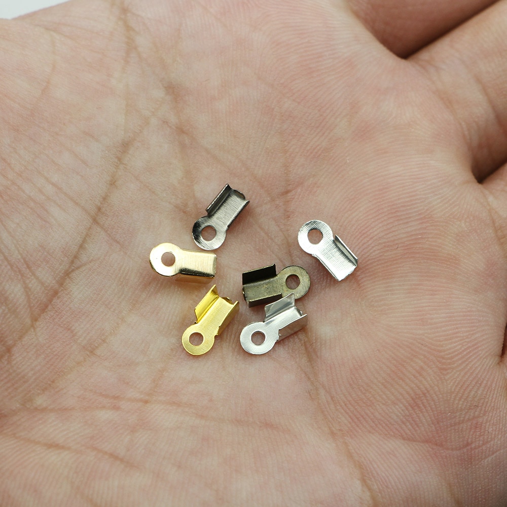 Fermoirs à crique, embouts de cordon, ruban de ficelle, pointe de Clip en cuir, connecteurs de perles à sertir pliables pour la fabrication de bijoux, fournitures de travaux manuels, 200 pièces/lot