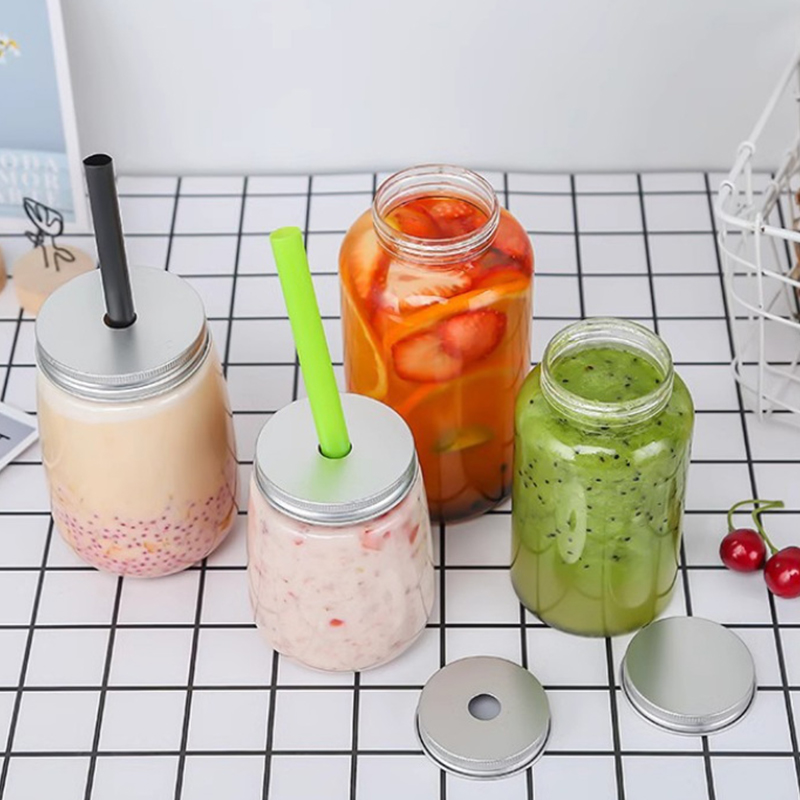 1pcs Plastic Milk Tea Drink Bottle Take Out Coffee Milk Tea Bar Supplies Mason Jars Drink Storage Containers For Food Party