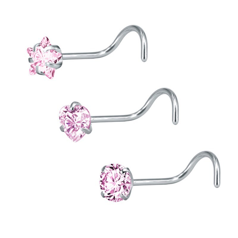 3- teiliges einstellen nasenstecker aus kristall, nasenring-stecker-einstellen, nasenpiercing-schrauben aus edelstahl, nasenseptum-durchbohren-schmuck