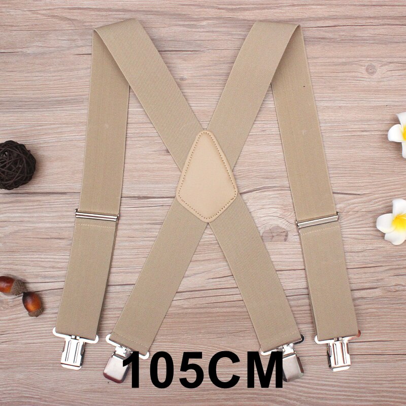 130 cm Plus size Bretels Voor zware Mannen Broek Met 4 Sterke Clips 5 cm Brede Bretels Met X -Back Broek Man Bretels Strap: Khaki-105cm
