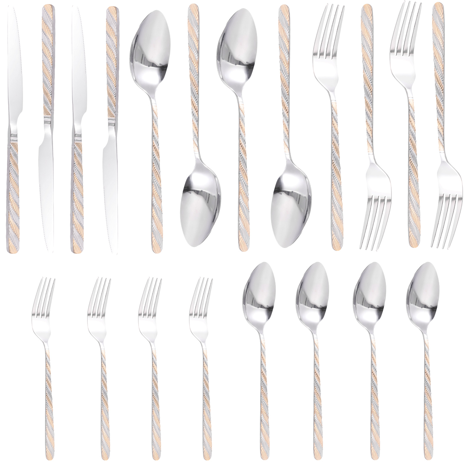 20-teiliges Edelstahl-Messer-Gabel-Löffel-einstellen mit Prägungseilgriff, glatte Oberfläche, Besteck-einstellen für Restaurant, Zuhause, Küche: Schwarz