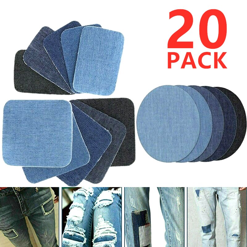 20/25PCS DIY Iron On Denim Fabric Patches Clothing Jeans Self Adhesive Repair Kit Household DIY Apparel Sewing