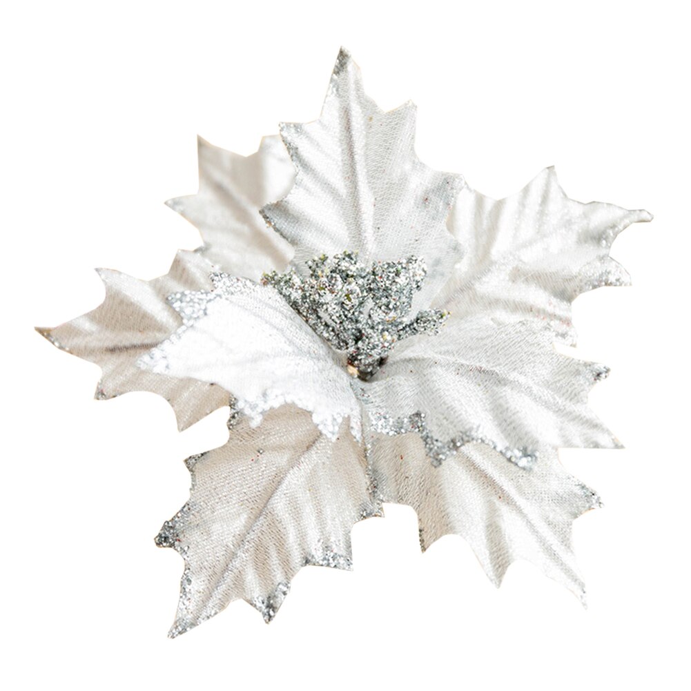 Kunstige jul blomster bryllup simulation flannelette blomster juletræ ornamenter dekoration: Sølv 20cm