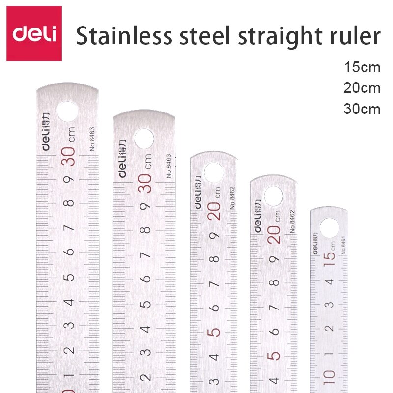 Deli Roestvrijstalen Rechte Liniaal Precisie 15Cm 20Cm 30Cm Platte Dikke Metalen Meetschaal Gereedschap Kantoorbenodigdheden