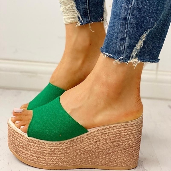 Sandales d'été avec plateforme et talons hauts compensés pour femme, chaussures estivales féminines à bout ouvert, style décontracté,: green / 40