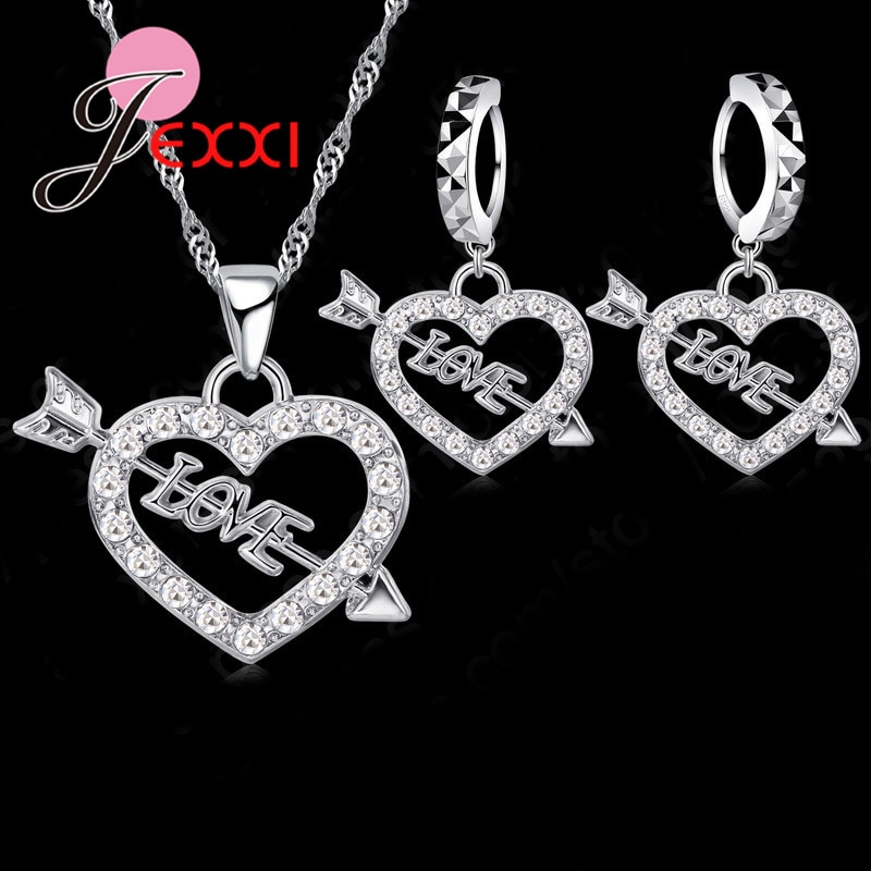 Arrivals Liefde Hart Vorm Zirconia Kettingen En Oorbellen 925 Sterling Zilveren Vrouwen Sieraden Sets