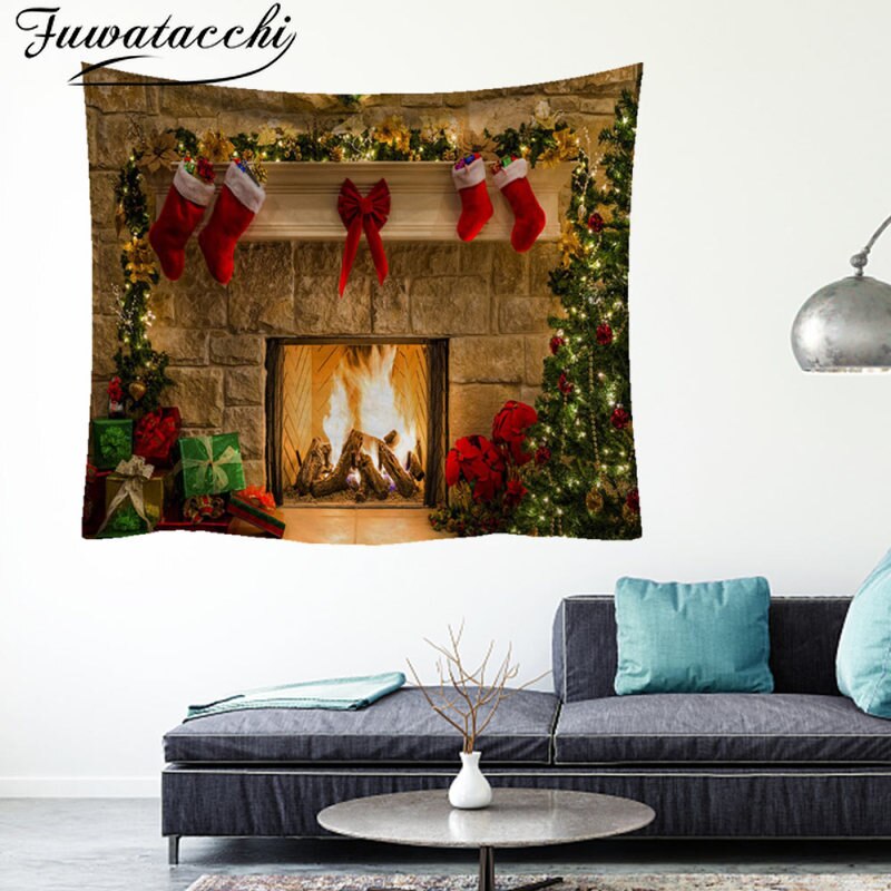 Fuwatacchi 95x73cm Christmas Tapestry Wall Hanging Background Cloth Decor Polyester Christmas Home Room Wall Decoration