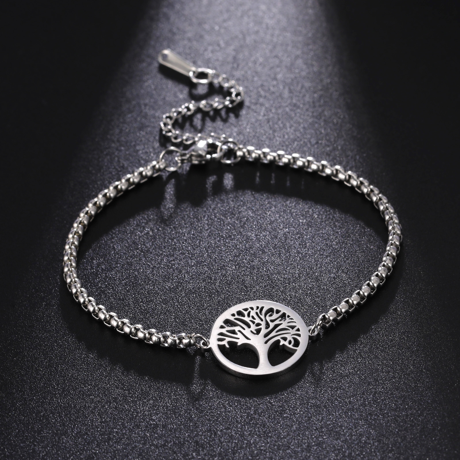 Hip Hop Rvs Box Chain Armband Openworked Boom Van Het Leven Hanger Armband Voor Mannen Vrouwen Sieraden Party: Donker Goud