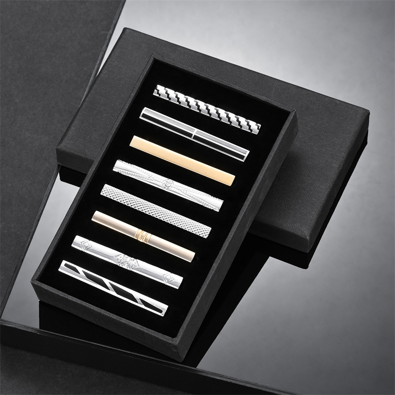 Juego de 8 Uds de pinzas de corbata cortas con caja de , accesorios de pasador de corbata para hombre, gemelos de camisa para hombre, para marido: Chapado en platino