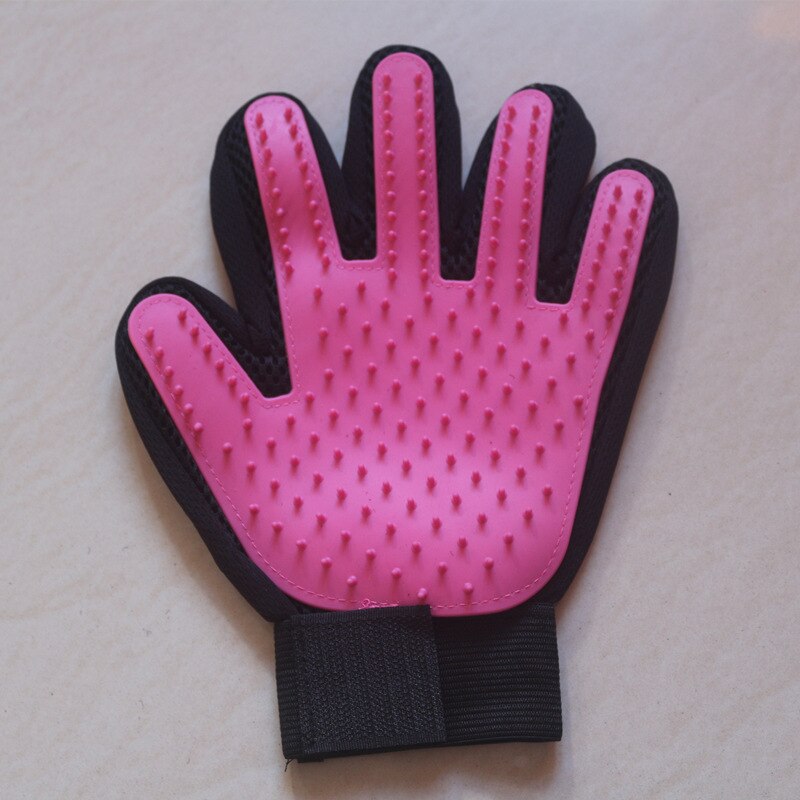 Pet Grooming Glove Bath Brush Cat Dog Comb Massage Brush Hand Shaped Cleaning Gloves Hair Dematting Remover Pet Grooming Tools: left pink