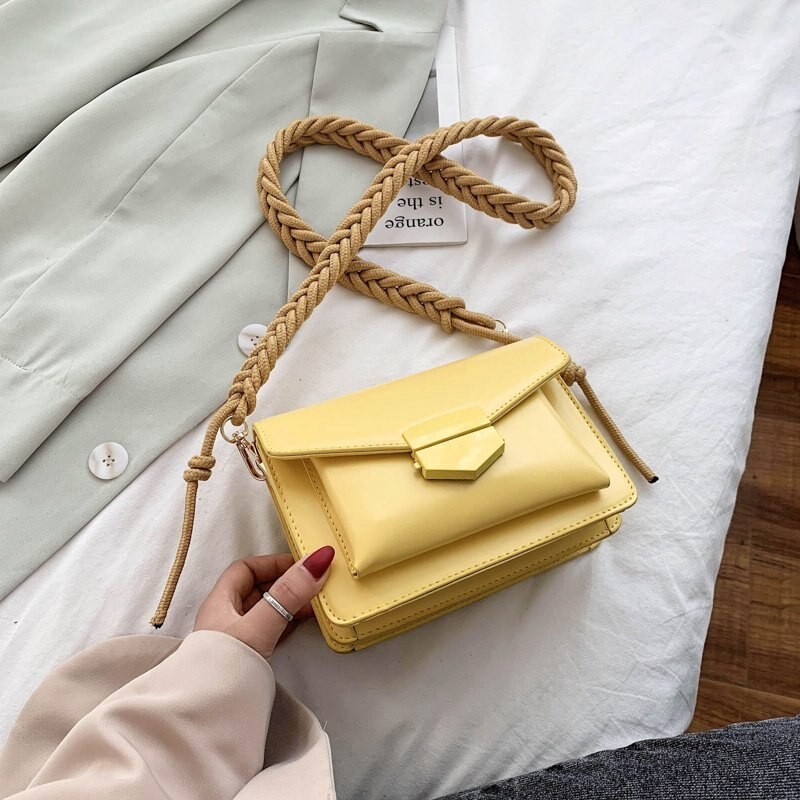 Solid Color PU Leather Sac A Main Femme purple Crossbody Bags For Women Summer Small Shoulder Handbags Female Chain Bag: Yellow