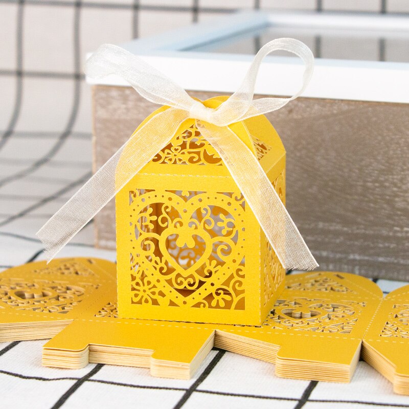 20pc dragees bonbonniere æske bryllup favor hul chokolade papir æske slik æsker fest dekoration sød emballage boite: Guld gul-a