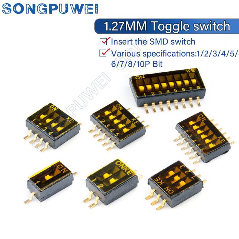 10Pcs/lot SMD Switch Toggle Switches 1.27mm Slide Type Switch 1P/2P/3P/4P/5P/6P/8P/10P Bit black Dial switches