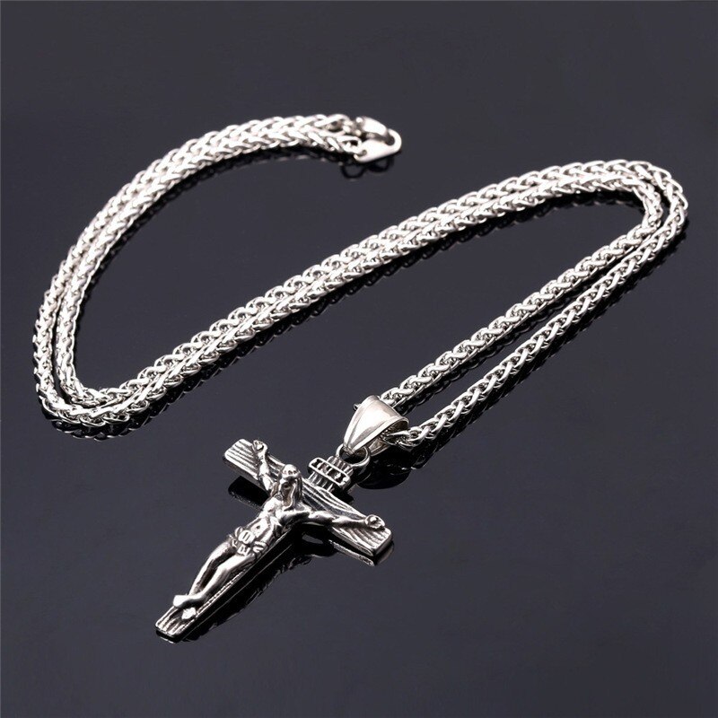 Religious Jesus Cross Necklace for Men Gold color Cross Pendent with Chain Necklace Jewelry for Men