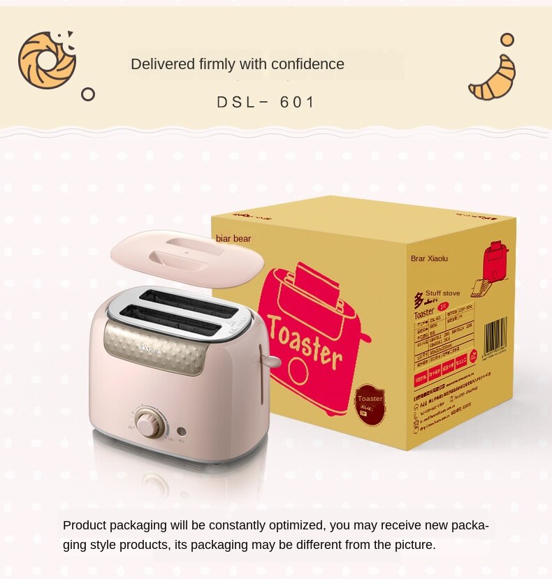 Household Toaster With 2 Slices Slot Automatic Warm Multifunctional Breakfast Bread baking Machine 680W Toast Maker 220V