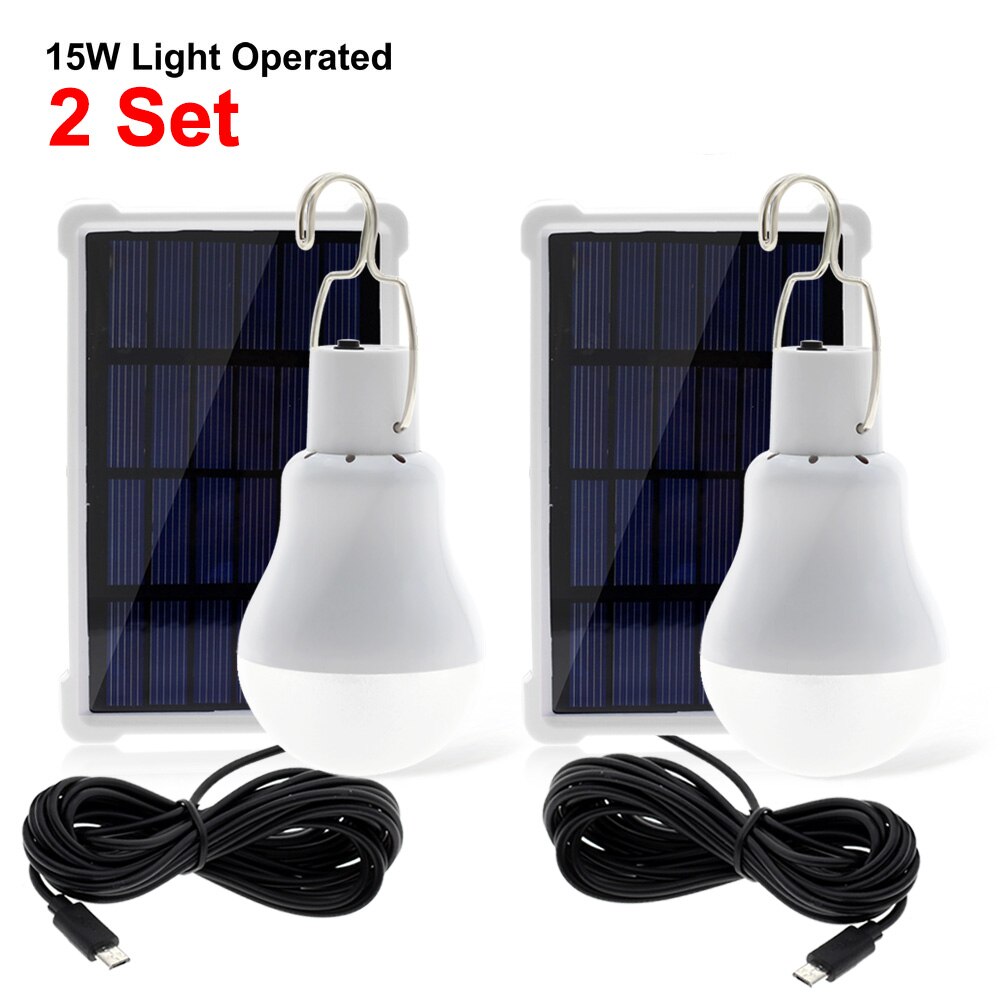 Portable Solar Lamp 15W LED Solar Light Bulb Solar Energy Panel Powered Emergency Tent Lights for Garden Outdoor Camping Fishing: KGS-1200 - 2 sets