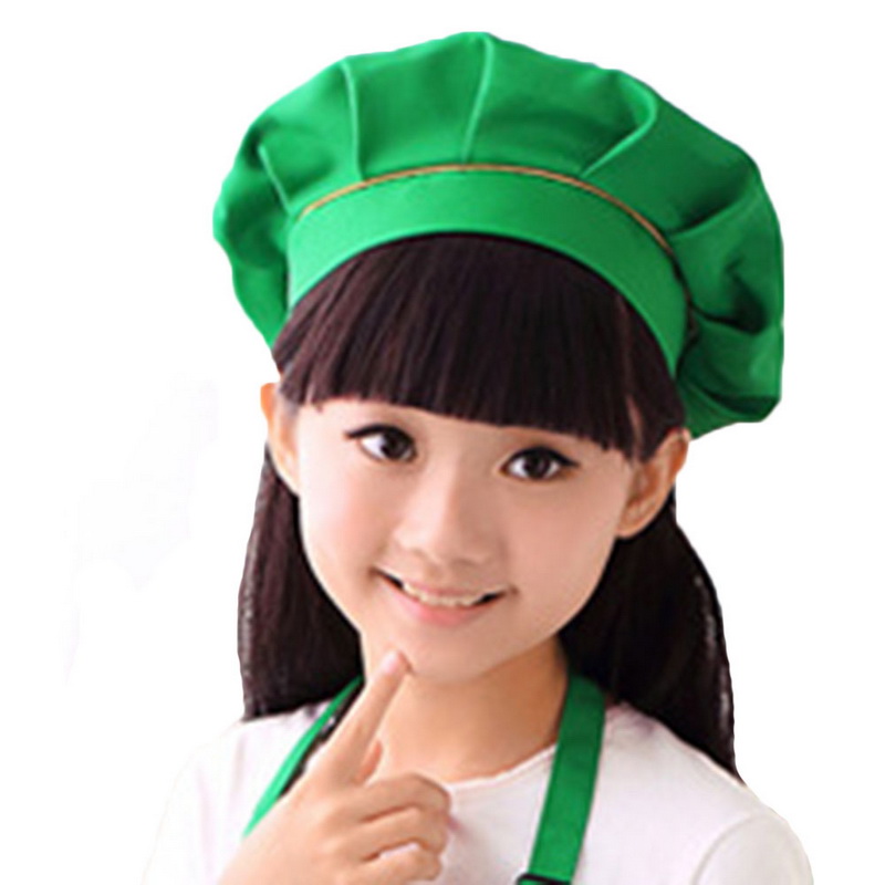 Kids Headwear Children's Chef Hat Cute Baby Boys Kitchen Work Caps Solid Pleated Fit Baking: Green