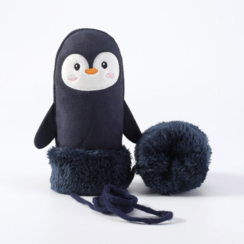 Gants pour enfants hiver épais cachemire dessin animé pingouin requin daim cuir gants garçon/fille suspendus cou mitaines de Ski H29