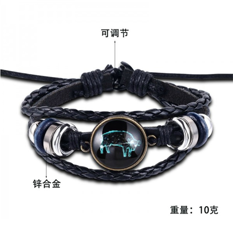 12 Constellation Bracelet Luminous Leather Bracelets Charms Zodiac Sign Bracelets Leo Virgo Libra Gemini for Man Woman Jewelry