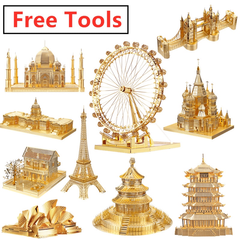 MMZ MODEL PIECECOOL 3D Metal pezzle the world Famous Buildings London Eye Saint Basil's Cathedral Assembly Model Jigsaw toys