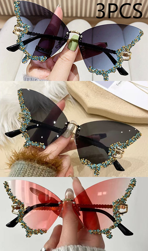 Luxus Diamant Schmetterling Sonnenbrille Frauen Y2K Jahrgang Randlose Übergroße Sonnenbrille Damen Brillen: Grün