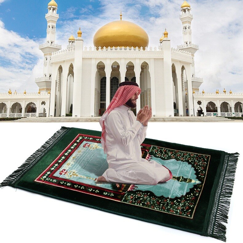 Muslimsk bønmåtte ekstra polstret islamisk tyk musallah ekstra polstret polyester rejse hjem universelt tæppe: Grøn