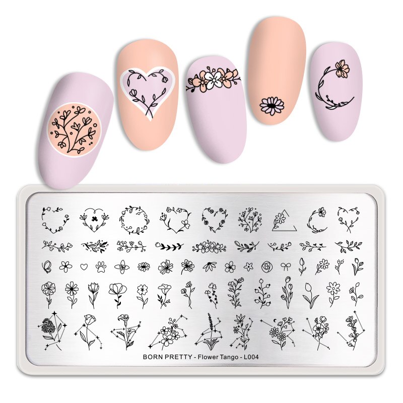 Født smuk nail art stempel skabelon blomst blonder geometri billeder stål nail art stencil blomstertema manicuring: Bp-ft -l004