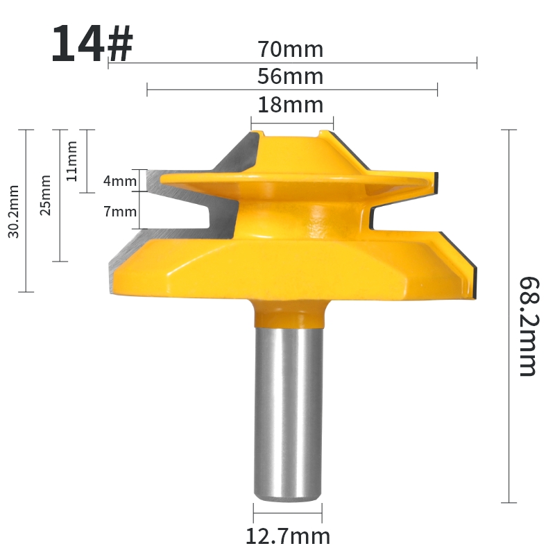 YUSUN 1 pieza 45 ° Broca enrutadora de inglete con bloqueo de grados, fresa para carpintería, herramientas de madera: 23mm