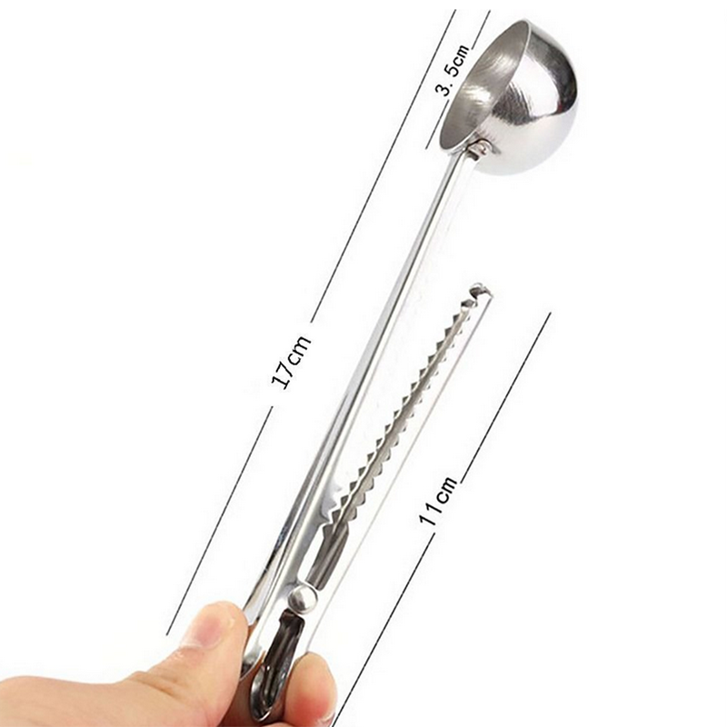 2-in-1 Coffee Scoop, Stainless Steel Long Handled Tea Spoon with Bag Clip