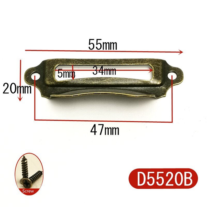 5 Stks/partij Antiek Messing Brons Metalen Label Pull Frame Handvat Bestand Naam Kaarthouder Voor Meubels Kast Lade Doos case Bin: D5520B
