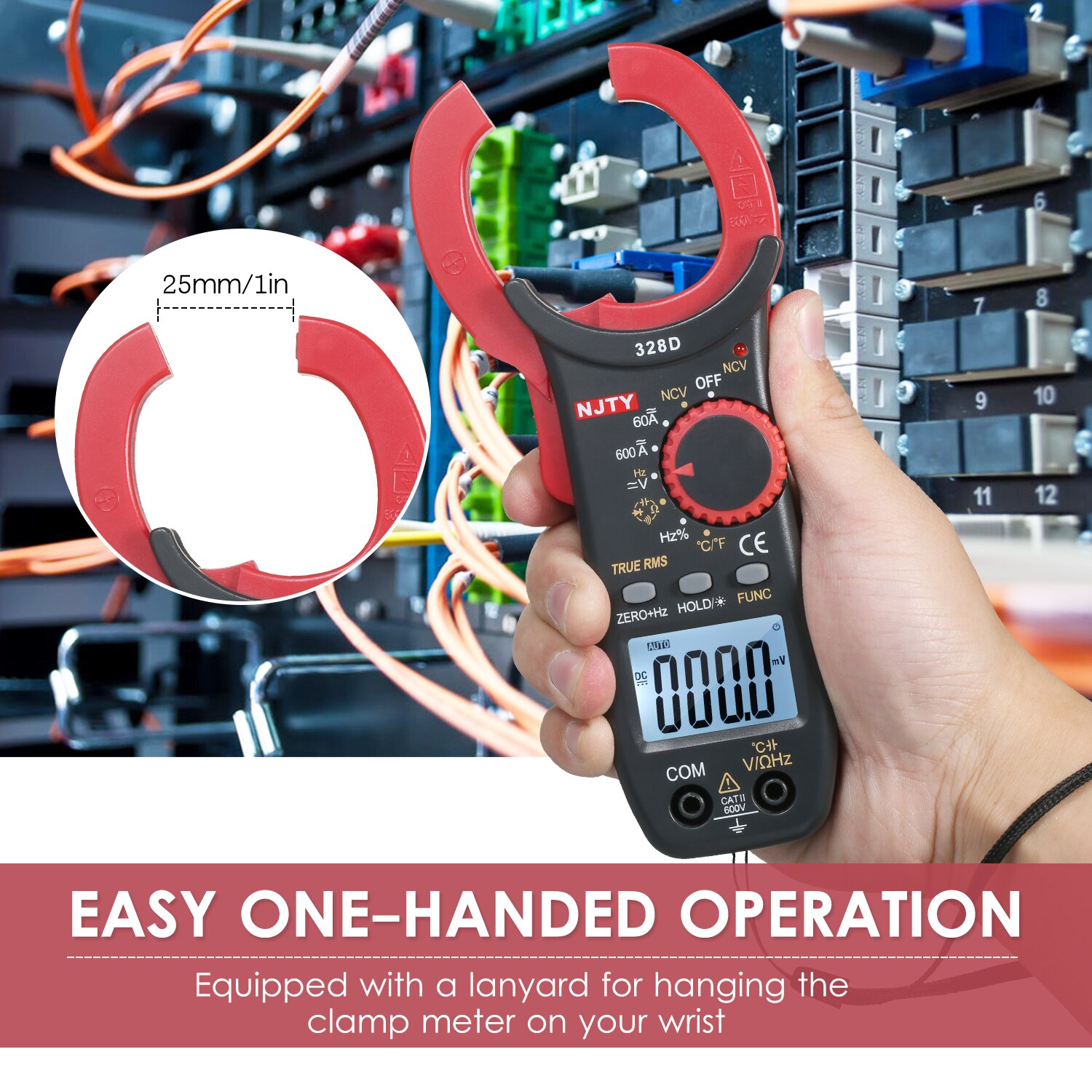 NJTY Clamp Meter 600A AC Clamp Multimeter Auto Range 6000 Zählt 1,6-zoll LCD Digital AC True RMS NCV clamp Universal Meter
