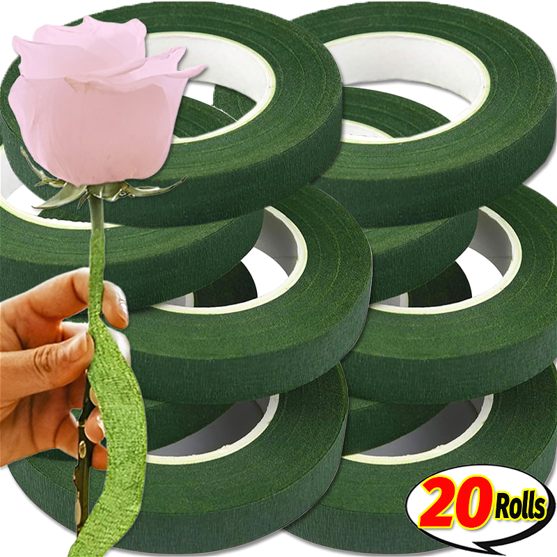 1/20 rollos de cintas florales de ramo verde, cinta autoadhesiva de papel para envolver estambres, decoración de flores DIY para accesorios de de boda de floristería