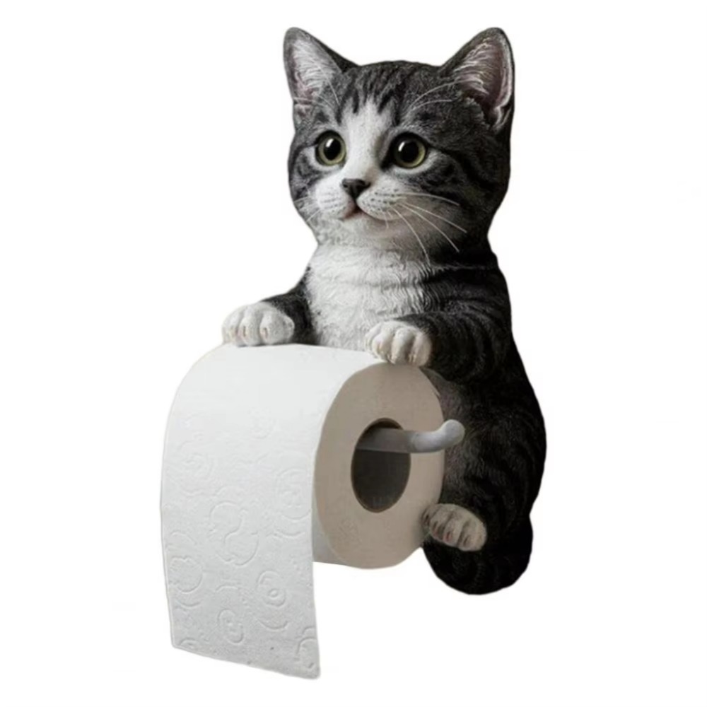 Soporte de papel higiénico 3D con forma de gato, instalación sencilla, portarrollos realista montado en la pared, multifuncional, ahorro de espacio: Verde militar