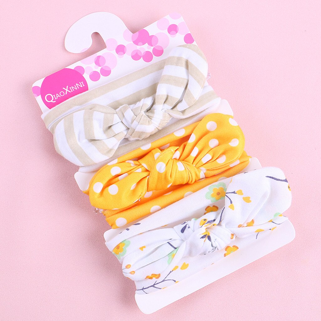 3 Stuks Kids Bloemen Hoofdband Meisjes Baby Elastische Strik Accessoires Haarband Set Konijn Oor Vlinderdas Kinderen Haaraccessoires C800 #