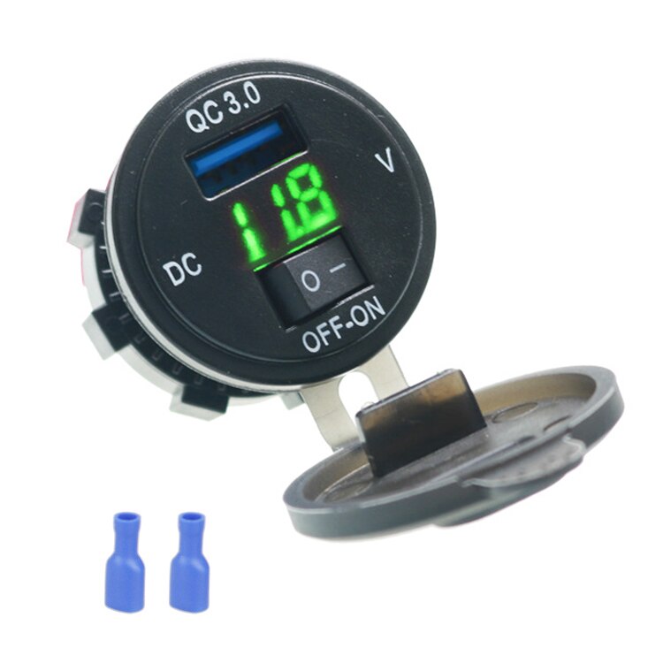 Quick Charge 3.0 Usb Car Charger Socket Digitale Display Voltmeter Usb Charger Socket Met Aan-uit Schakelaar Voor Auto motorfiets Atv: green