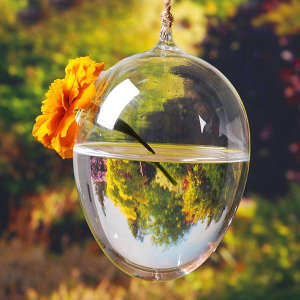 Klar egg form glass hengende vase flaske potte blomst hjem bryllup hage dekor hengende vegg vase planter container dinosaur egg