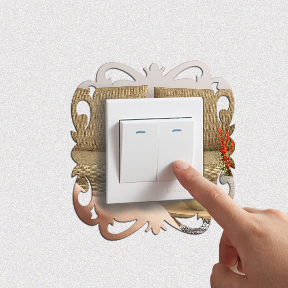 Mode Schakelaar Stickers Plug Base Framing Home Decor Woonkamer Ornament Zilveren Bloem Decal Fotolijst Spiegel Muur Artrt