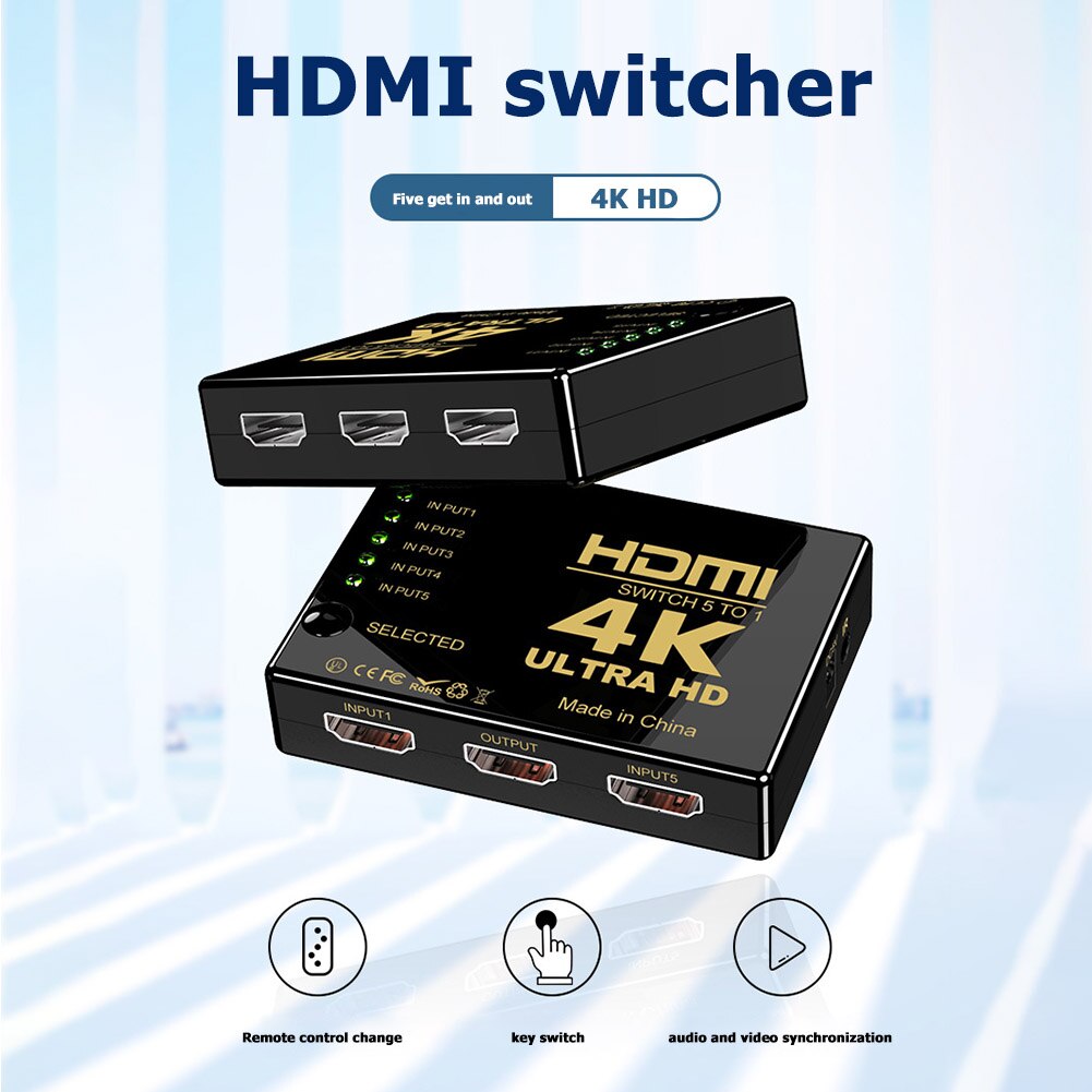 HDMI Splitter 5 Input 1 Output HDMI Switcher 4K x 2K HD Video Adapter for Smart HDTV