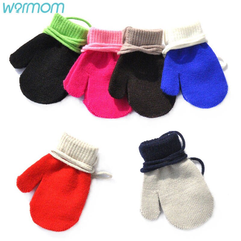 Warmom Kinderen Winter Warm Gebreide Jarretel Handschoenen Met Touw Volledige Vinger Wanten Handschoenen Voor Kinderen Peuter Kids Voor 1-4Y