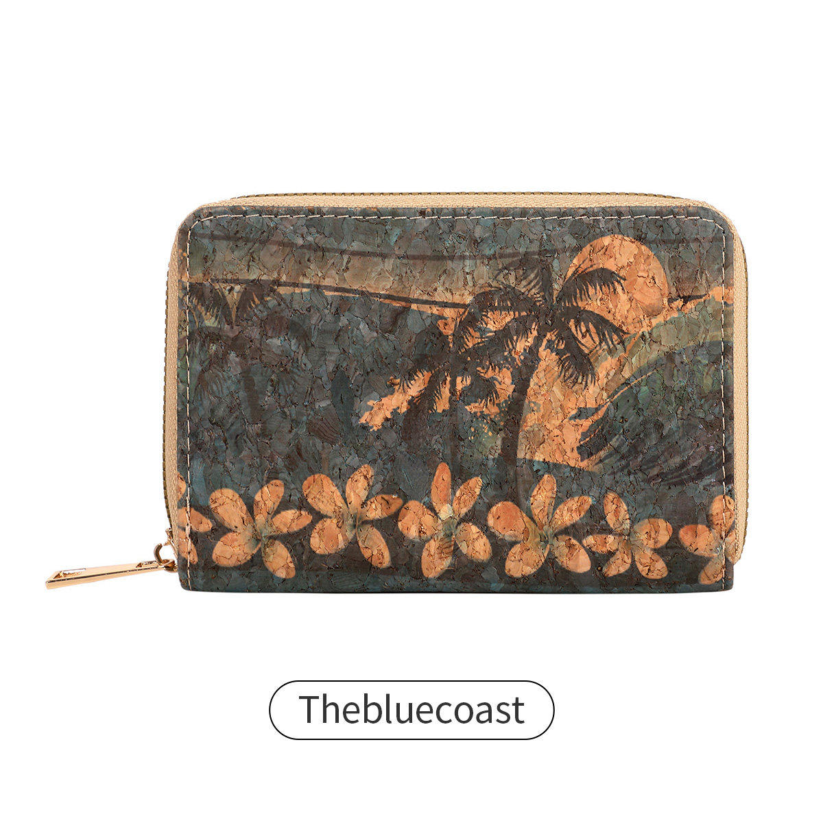 Retro Printed Women's Short Wallet Zipper Portable PU Leather Card Bag Multi functional Card Slot Women's Card Set Zero Wallet: Blue